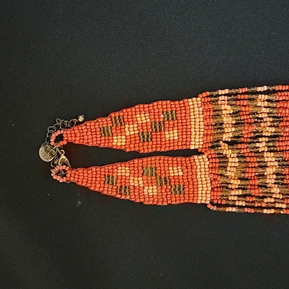 Beaded Multistrand Necklace Red and Orange - Picture 5 of 7